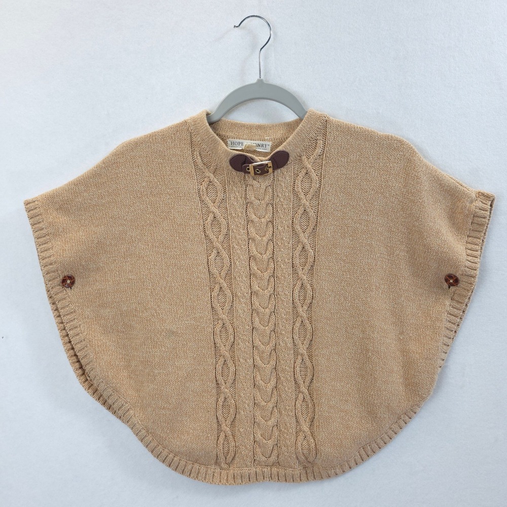 Hope & Henry Poncho Sweater Women S Beige Organic Cotton Cable Knit Cape Neutral
